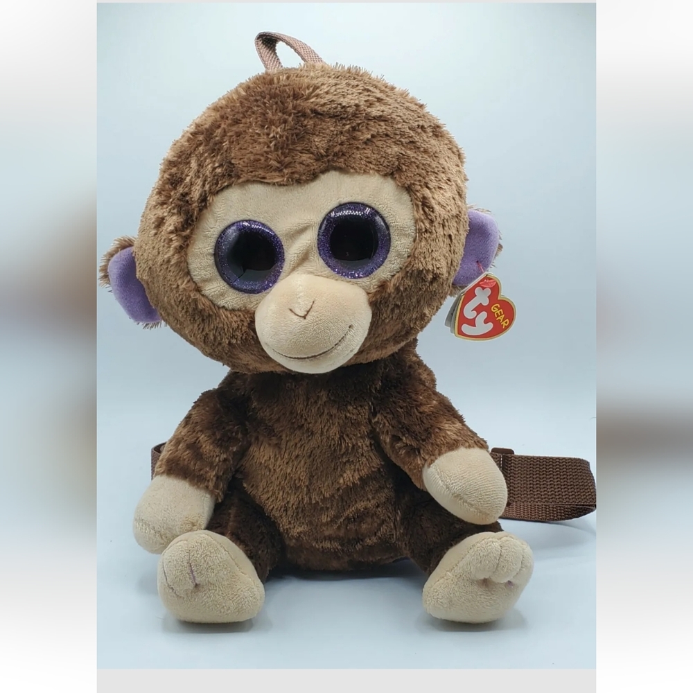 Ty Monkey Coconut.  Kids Backpack Brown Monkey Big Eyes, Zipper Up